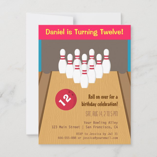 Bowling Game Birthday Party Invitations (Front)