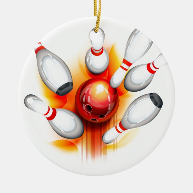 Bowling game (top view) ceramic tree decoration (Front)