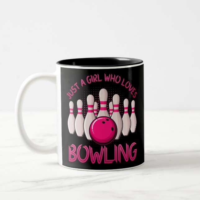 Bowling Gift For Girls Women Bowling Game Bowlers Two-Tone Coffee Mug (Left)