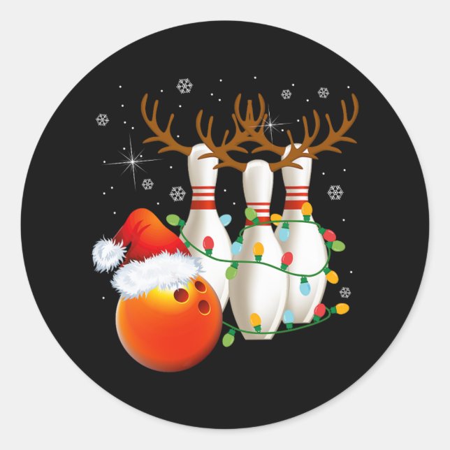 Bowling Gifts Christmas Bowling Santa Hat Christma Classic Round Sticker (Front)