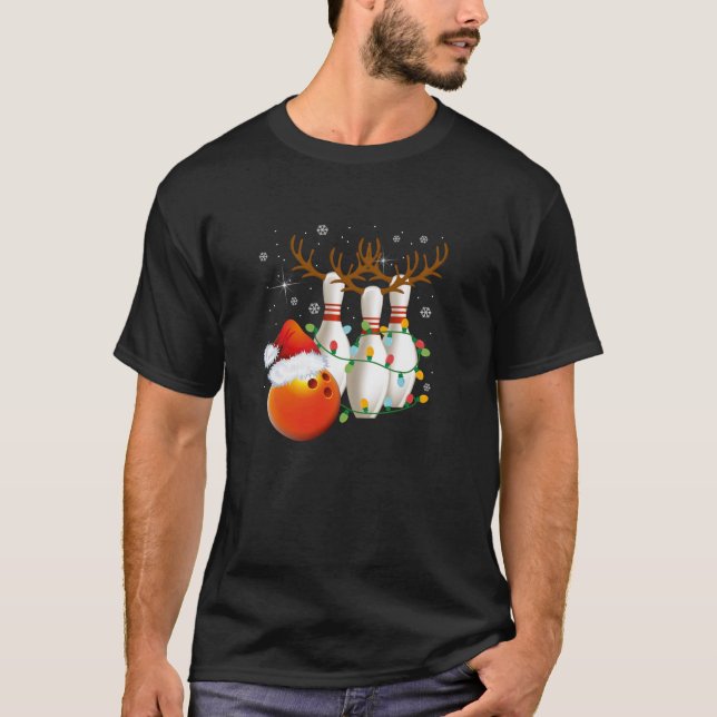 Bowling Gifts Christmas Bowling Santa Hat Christma T-Shirt (Front)