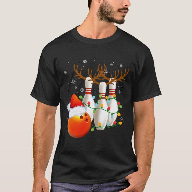 Bowling Gifts Christmas Bowling Santa Hat Christma T-Shirt (Front)