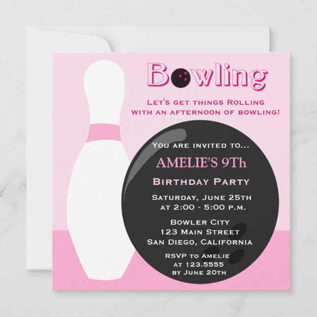 Bowling Girl Birthday Party Invitation (Front)