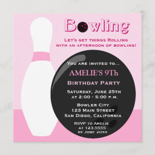 Bowling Girl Birthday Party Invitation