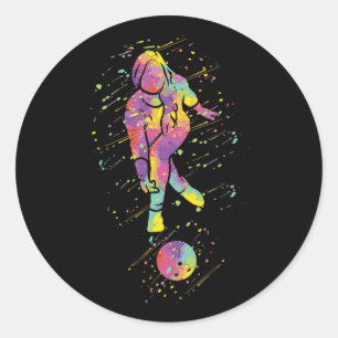Bowling Girl Classic Round Sticker