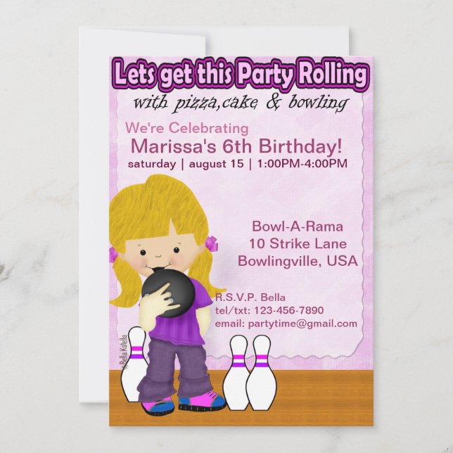Bowling Girl Party Invite (Front)