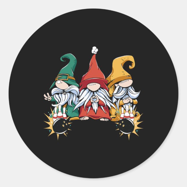 Bowling Gnomes Bowling Ll Bowling Pins Bowler  Classic Round Sticker (Front)