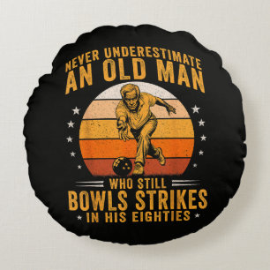 Bowling Grandpa 80th Birthday Round Cushion