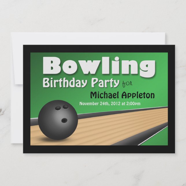 Bowling - Green Birthday Party Invitations (Front)
