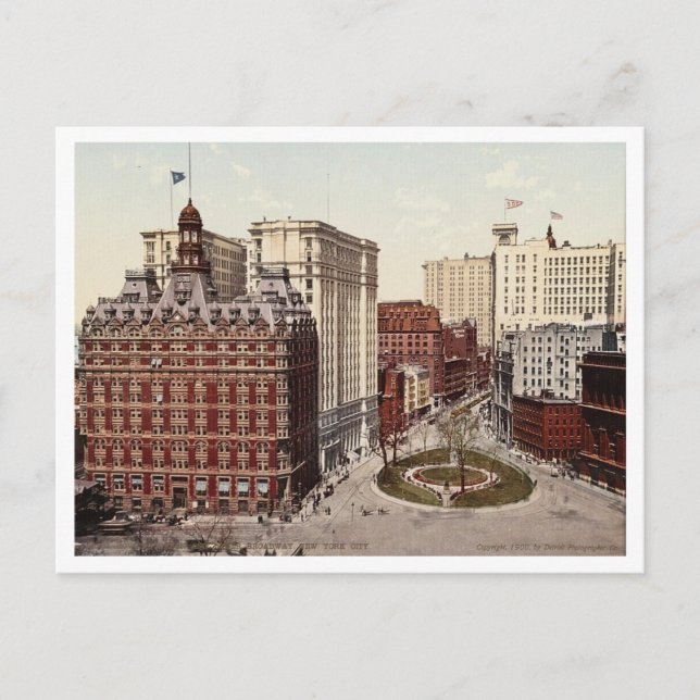 Bowling Green Lower Broadway NYC c1900 Vintage  Postcard (Front)