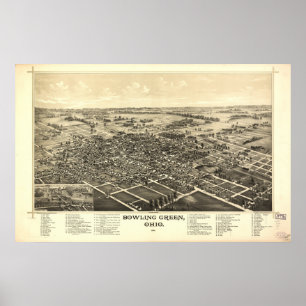 Bowling Green Ohio 1888 Antique Panoramic Map Poster