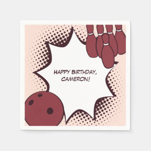 Bowling Happy Birthday Name Paper Napkin