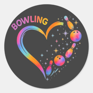 Bowling Heart Colorful Bowling Pin Lovers Bowler Classic Round Sticker