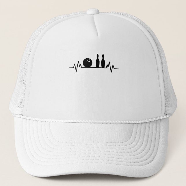 Bowling Heartbeat Bowler Pins Bowling Player Gift Trucker Hat (Front)