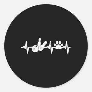 Bowling Heartbeat Dog Cat Paw Cute Pet Bowler Wome Classic Round Sticker