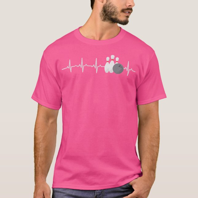 Bowling Heartbeat Funny Bowler League Team T-Shirt (Front)
