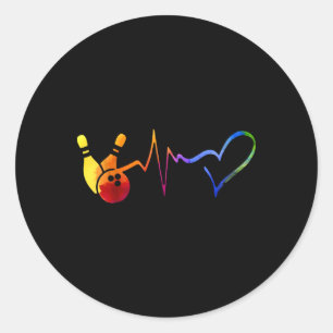 Bowling Heartbeat Tie Dye Colourful Bowling Game D Classic Round Sticker