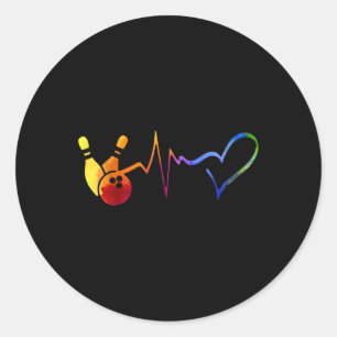 Bowling Heartbeat Tie Dye Colourful Bowling Game D Classic Round Sticker