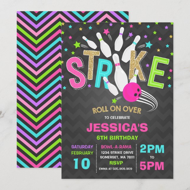 Bowling Invitation Bowling Birthday Party Strike (Front/Back)
