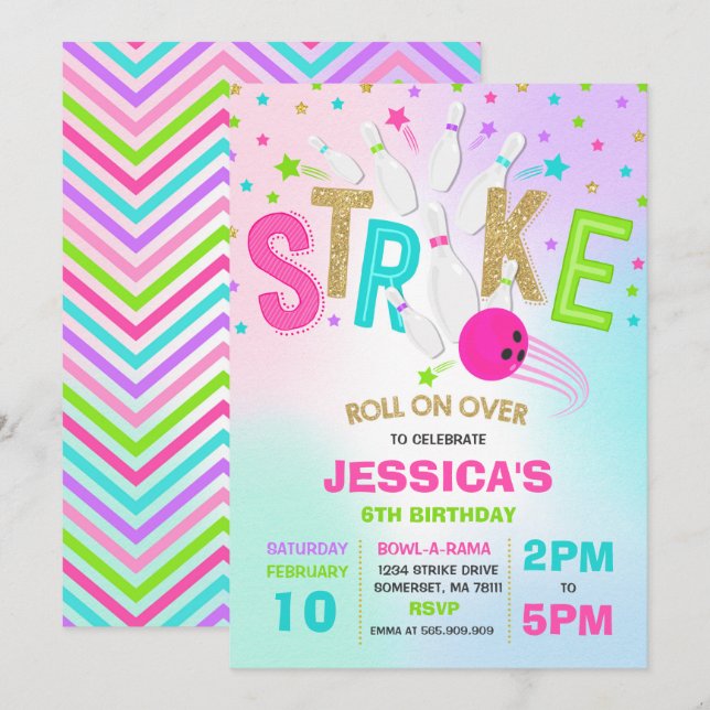Bowling Invitation Bowling Birthday Party Strike (Front/Back)