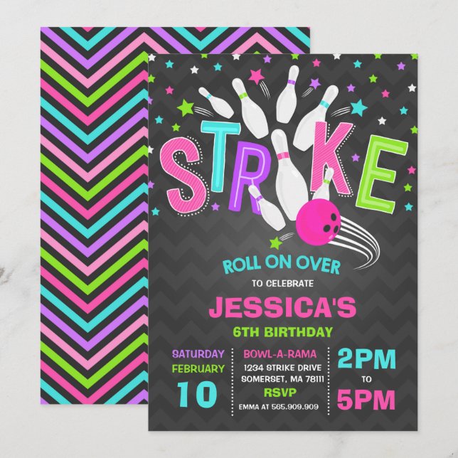 Bowling Invitation Bowling Birthday Party Strike (Front/Back)