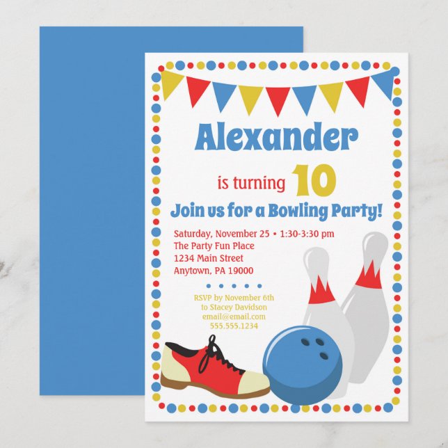 Bowling Invitation Boys Bowling Birthday Party (Front/Back)