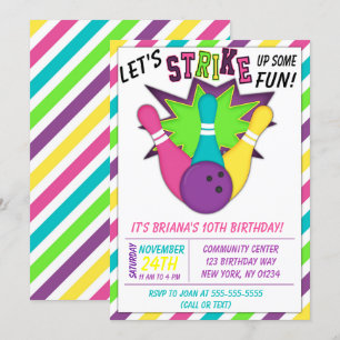 Bowling Invitation for a Girls Birthday Party