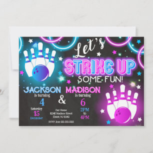 Bowling Invitation Glow Neon Joint Birthday