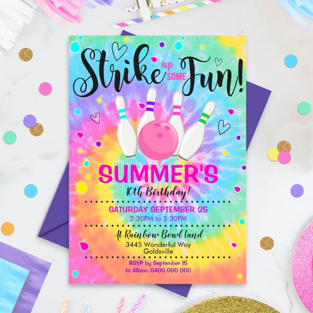 Bowling Invitation Tie Dye Bowling Invitations (Creator Uploaded)