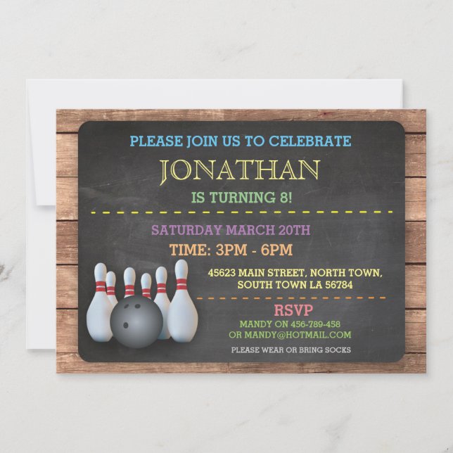 Bowling Invite Invitation Let's Bowl Chalkboard (Front)