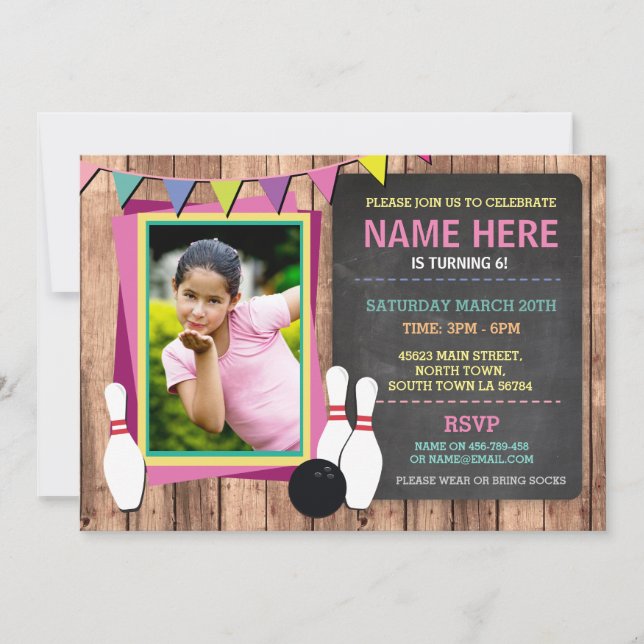 Bowling Invite Photo Bowl Chalk Bowls Invitation (Front)