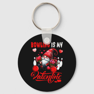 Bowling Is My Valentine Gnome Cute Hearts Costume  Key Ring