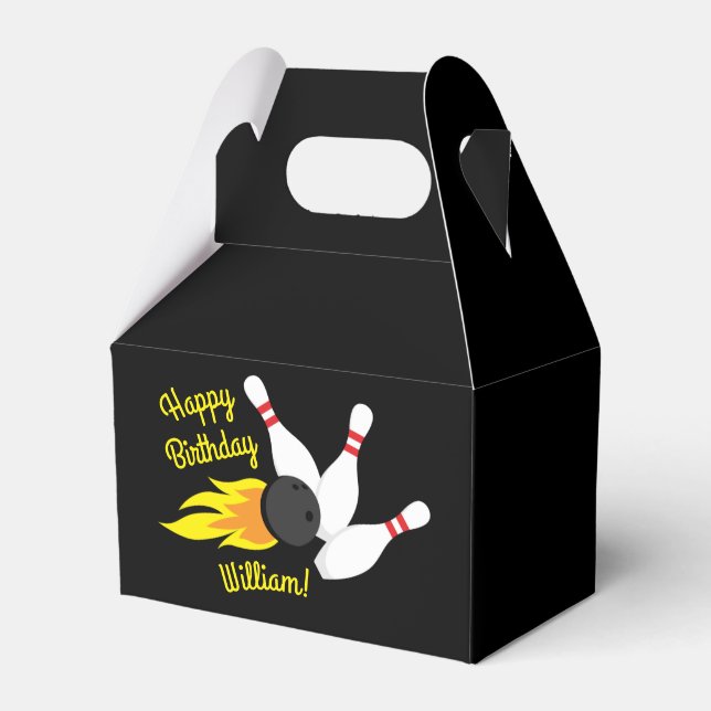 Bowling Kids Birthday Party Cute Sports Black Favour Box (Back Side)
