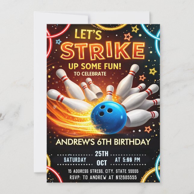 Bowling Kids Birthday party  Invitation (Front)