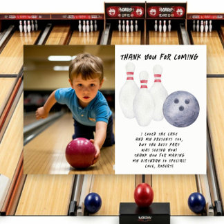 Bowling Kids Birthday Party Thank You Card