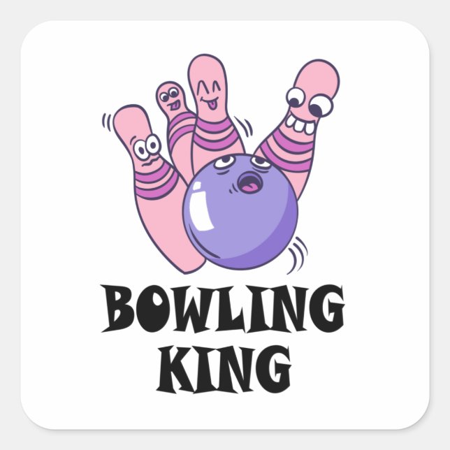 Bowling King Childrens Birthday Party Square Sticker (Front)