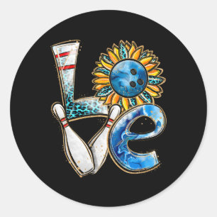 Bowling Love Sunflower Bowling Pin Matching Mens W Classic Round Sticker