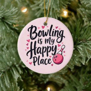 Bowling Lover Cute Retro Aesthetic Sports Design Ceramic Tree Decoration