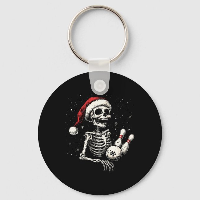 Bowling Lovers Funny Santa Skeleton Christmas Bowl Key Ring (Front)