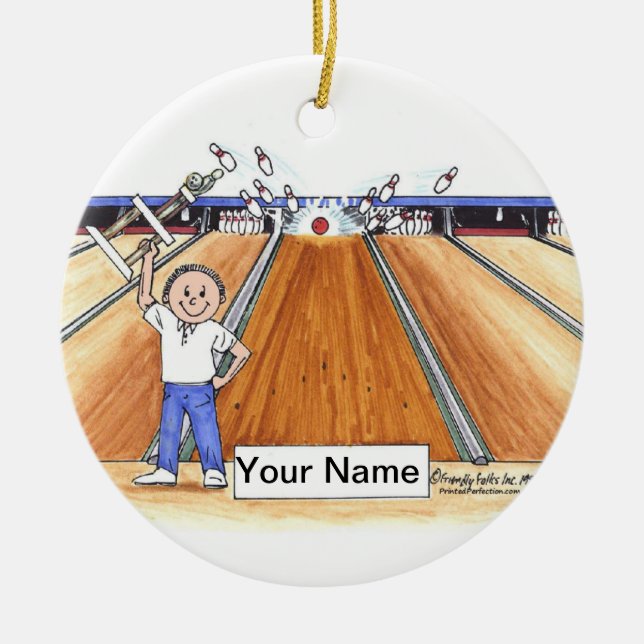 Bowling - Male Ceramic Tree Decoration (Front)