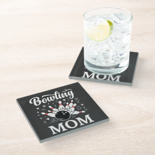 Bowling Mom Heart Pins Funny League Mothers Day Glass Coaster