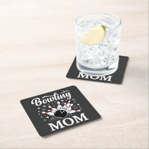 Bowling Mom Heart Pins Funny League Mothers Day Square Paper Coaster