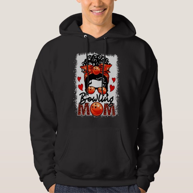 Bowling Mom Leopard Messy Bun Game Day Mother s Da Hoodie (Front)