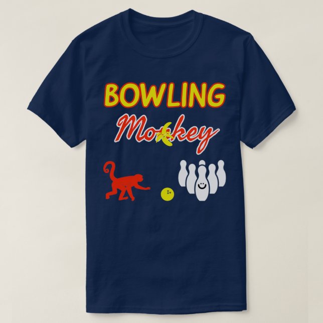 Bowling Monkey White Yellow Red Funny T T-Shirt (Design Front)