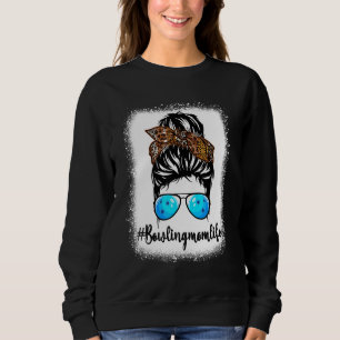 Bowling Mum Life Leopard Messy Bun Hair Women Sweatshirt