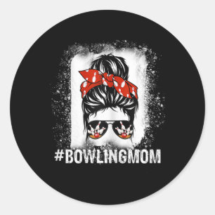Bowling Mum Messy Bun Bleached Mother's Day Gift Classic Round Sticker