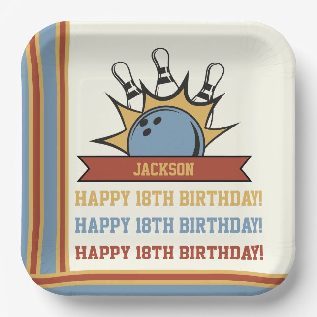 Bowling Name Age Sentiment Birthday Paper Plate (Front)