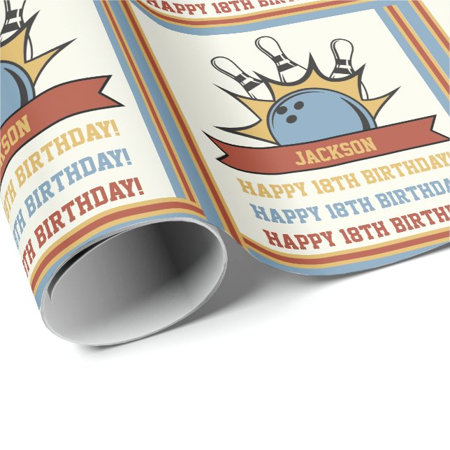 Bowling Name Age Sentiment Birthday Wrapping Paper (Roll Corner)