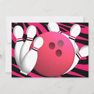 Bowling Neon and Zebra Invitation