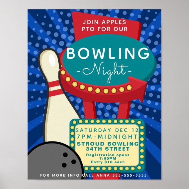bowling night flyer, bowling tournament poster (Front)